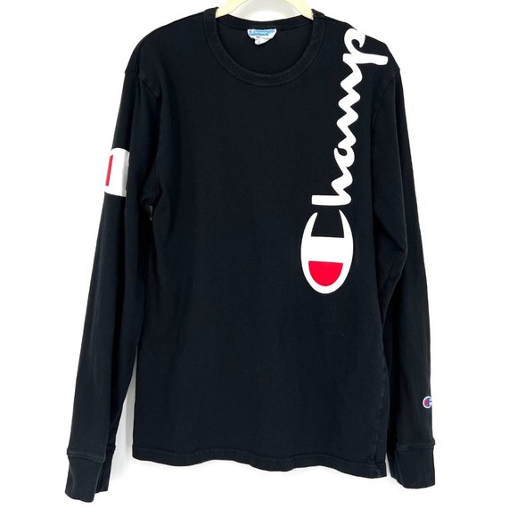Champion Tops - Vintage Champion Womens Size Small Logo Shirt Black‎ Long Sleeve Tee Crewneck